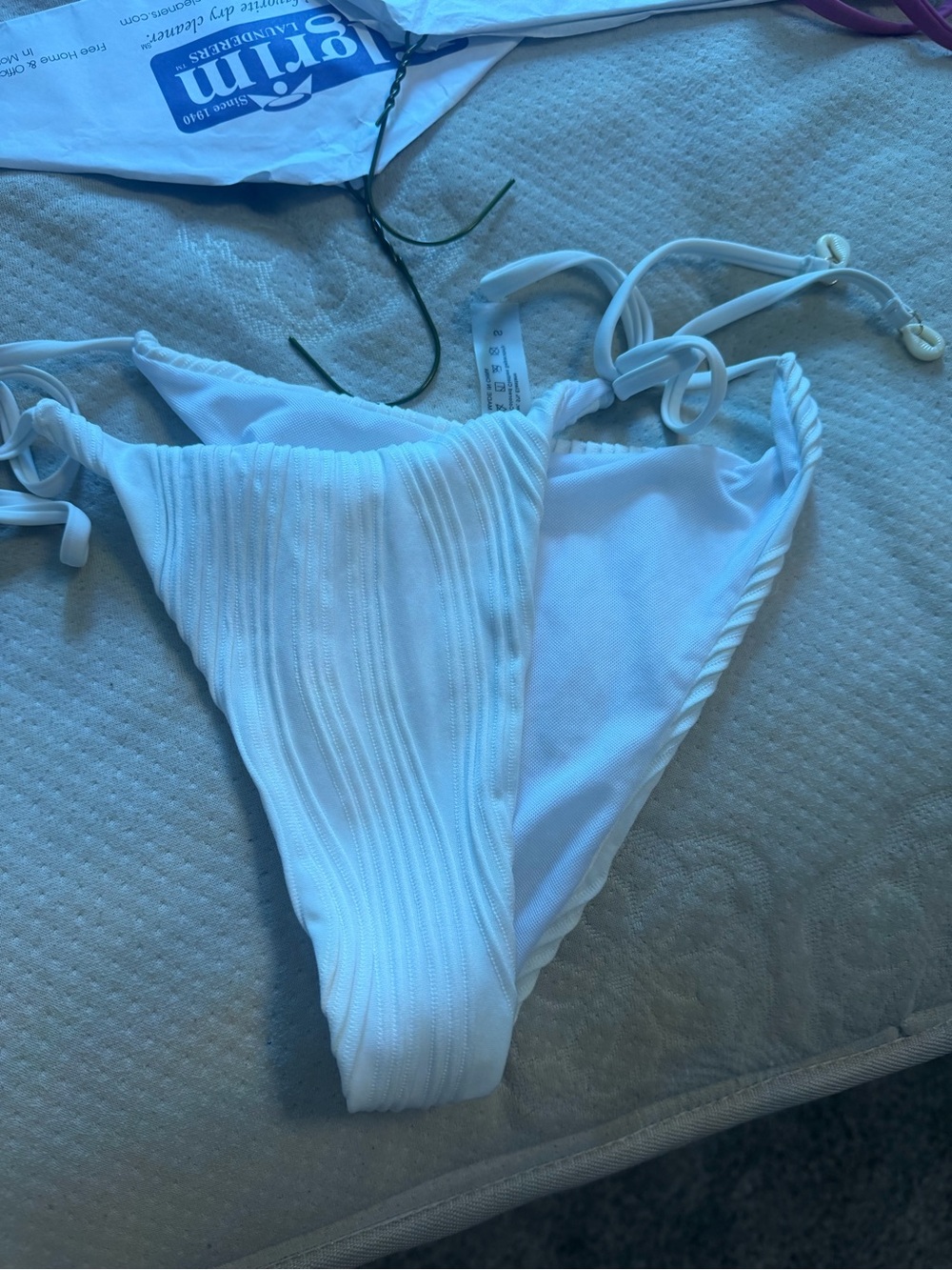 White Ribbed Tie-Side Bikini Bottoms